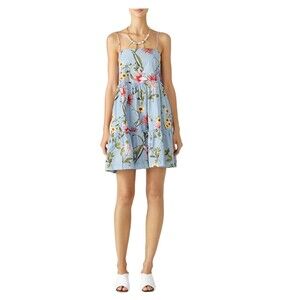 NICHOLAS Water Lily Dress Blue Floral Babydoll Mini Spaghetti Strap 4 Small